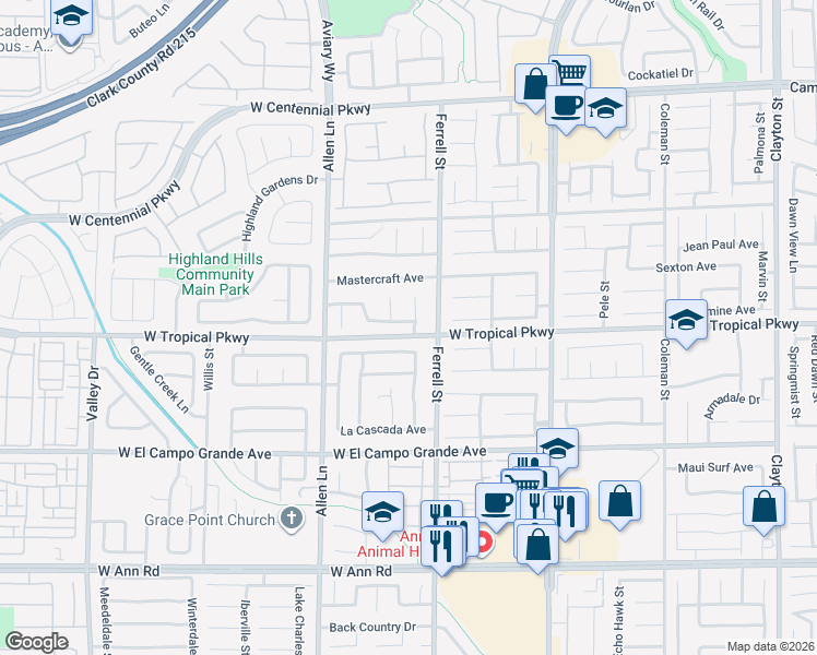 map of restaurants, bars, coffee shops, grocery stores, and more near 3405 Red Fire Avenue in North Las Vegas
