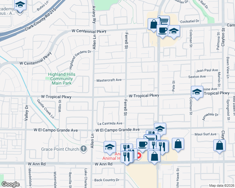 map of restaurants, bars, coffee shops, grocery stores, and more near 3405 Red Fire Avenue in North Las Vegas