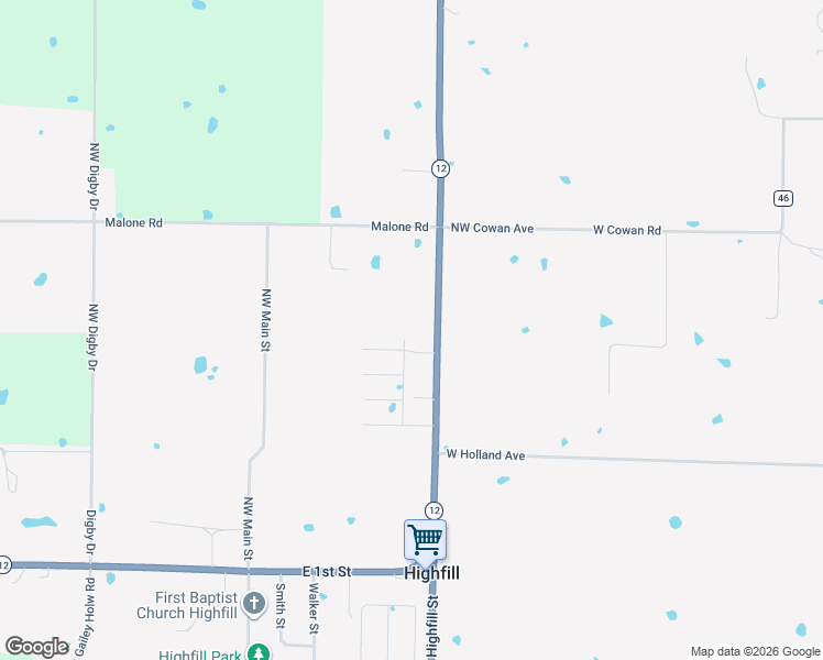 map of restaurants, bars, coffee shops, grocery stores, and more near 14872 Highway 12 in Gentry