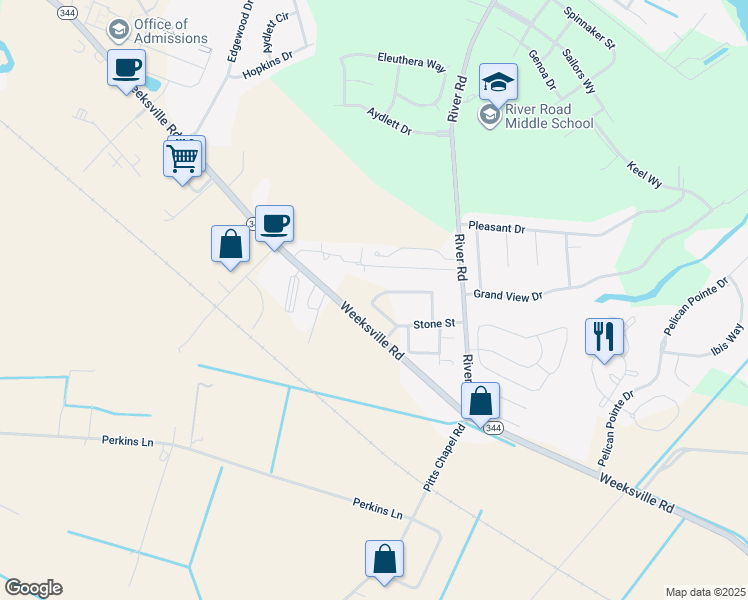 map of restaurants, bars, coffee shops, grocery stores, and more near Stone Street in Elizabeth City