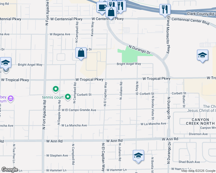 map of restaurants, bars, coffee shops, grocery stores, and more near 5930 North El Capitan Way in Las Vegas