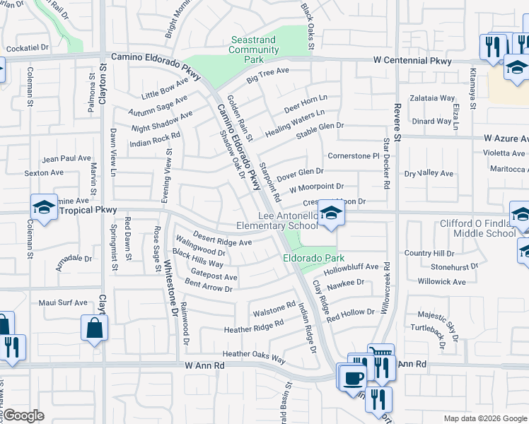 map of restaurants, bars, coffee shops, grocery stores, and more near 6024 Shadow Oak Drive in North Las Vegas