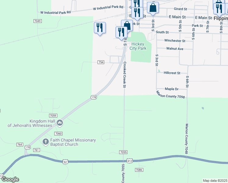 map of restaurants, bars, coffee shops, grocery stores, and more near 134 Crooked Creek Street in Flippin