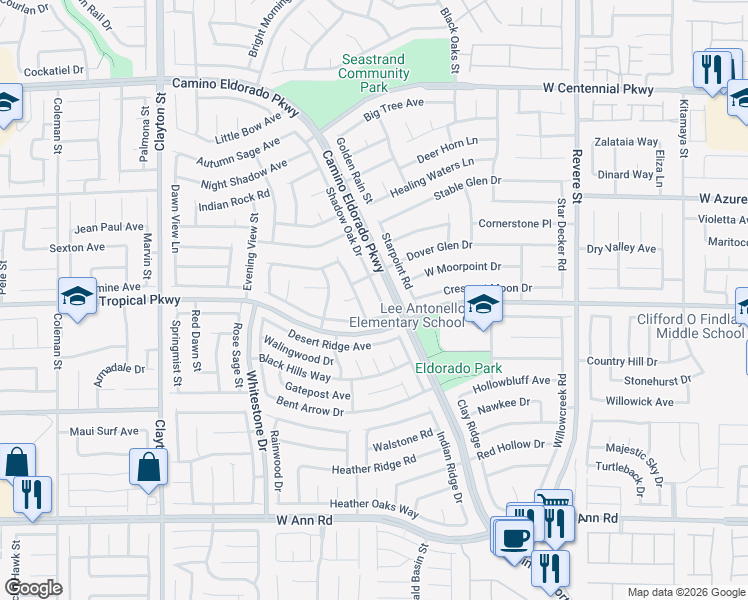 map of restaurants, bars, coffee shops, grocery stores, and more near 6035 Shadow Oak Drive in North Las Vegas