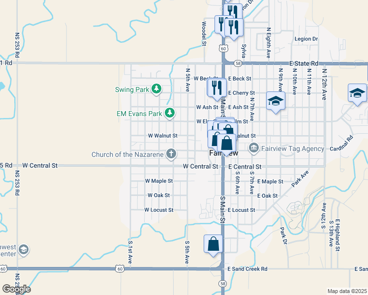 map of restaurants, bars, coffee shops, grocery stores, and more near 118 North 4th Avenue in Fairview