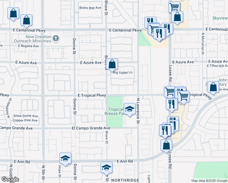 map of restaurants, bars, coffee shops, grocery stores, and more near 6008 North Sugar Creek Drive in North Las Vegas