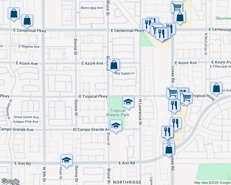 map of restaurants, bars, coffee shops, grocery stores, and more near 6008 North Sugar Creek Drive in North Las Vegas