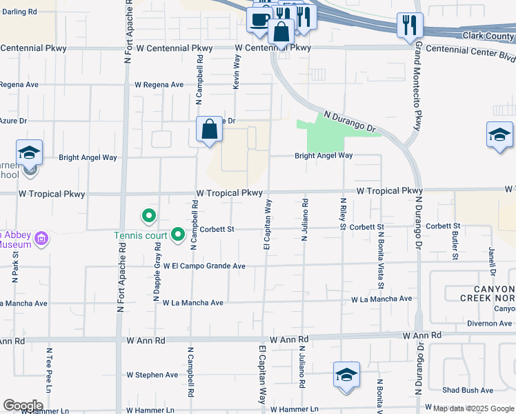 map of restaurants, bars, coffee shops, grocery stores, and more near 5975 N El Capitan Way in Las Vegas