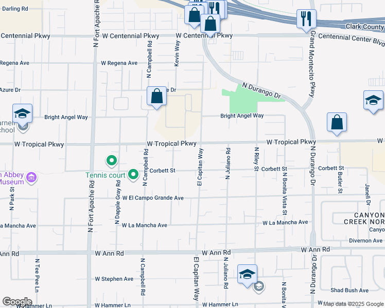 map of restaurants, bars, coffee shops, grocery stores, and more near 5975 North El Capitan Way in Las Vegas