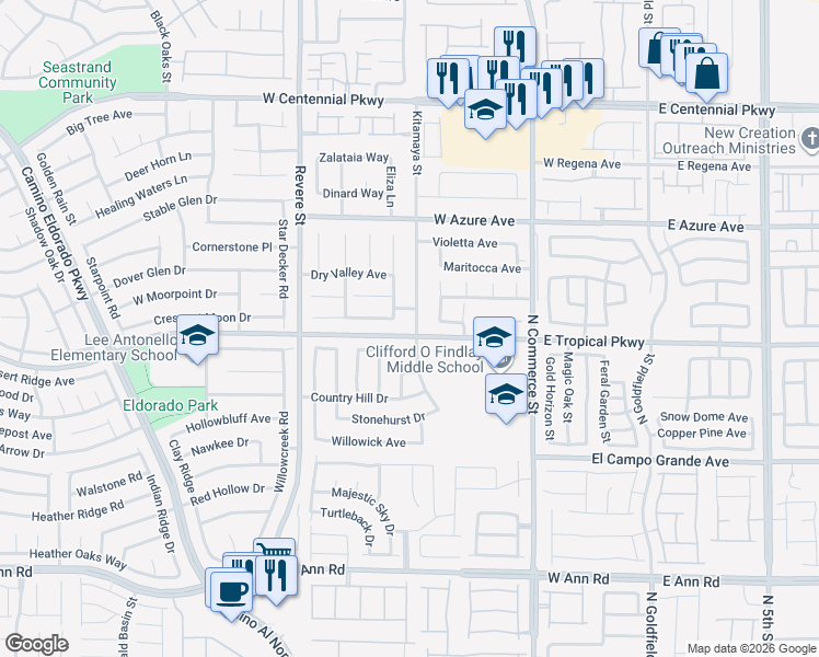 map of restaurants, bars, coffee shops, grocery stores, and more near 6001 Kitamaya Street in North Las Vegas