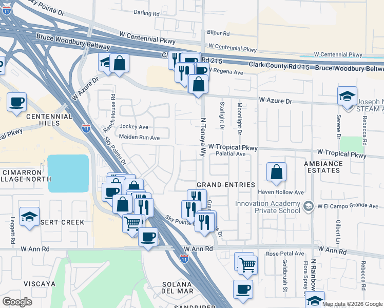 map of restaurants, bars, coffee shops, grocery stores, and more near 5937 Round Castle Street in Las Vegas