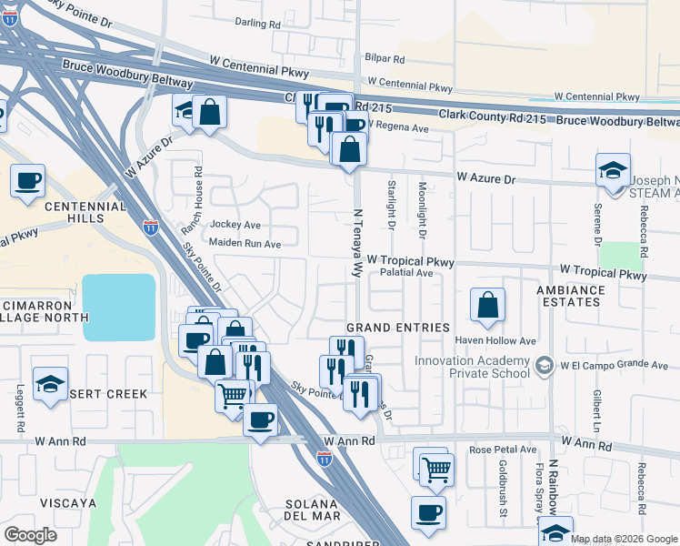 map of restaurants, bars, coffee shops, grocery stores, and more near 5937 Round Castle Street in Las Vegas
