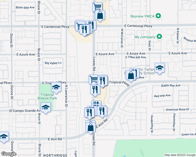 map of restaurants, bars, coffee shops, grocery stores, and more near 6148 Musas Garden St in North Las Vegas