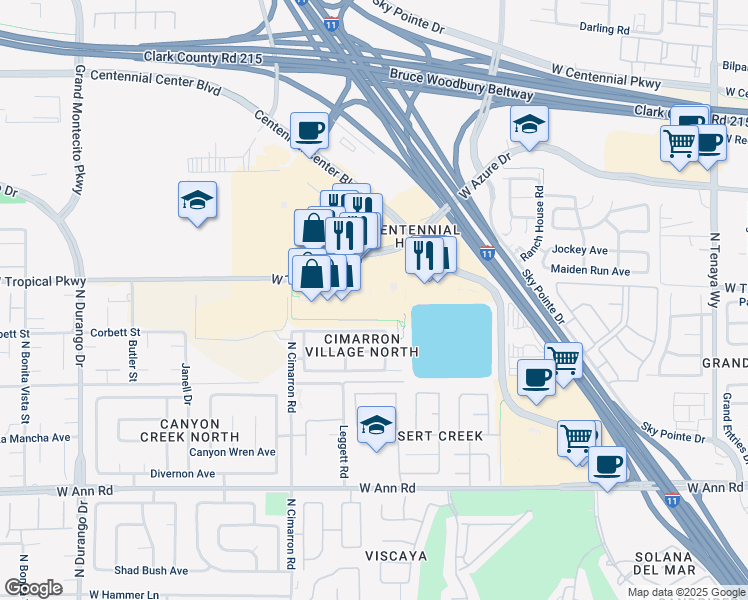 map of restaurants, bars, coffee shops, grocery stores, and more near 7881 West Tropical Parkway in Las Vegas