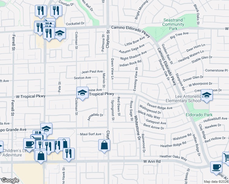map of restaurants, bars, coffee shops, grocery stores, and more near 1924 Falling Tree Avenue in North Las Vegas
