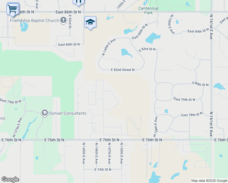 map of restaurants, bars, coffee shops, grocery stores, and more near 8020 North 144th East Avenue in Owasso