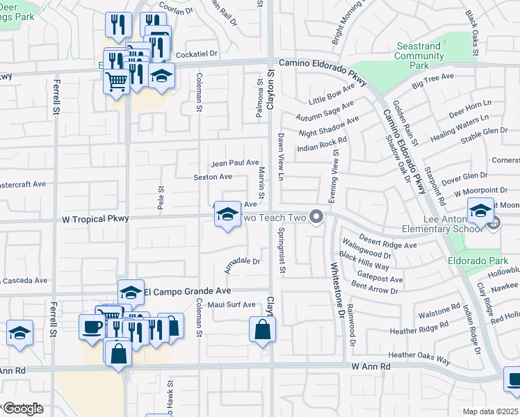 map of restaurants, bars, coffee shops, grocery stores, and more near 2015 Akamine Avenue in North Las Vegas
