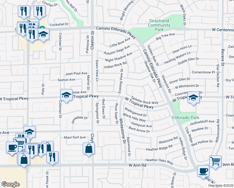 map of restaurants, bars, coffee shops, grocery stores, and more near 6022 Evening View Street in North Las Vegas