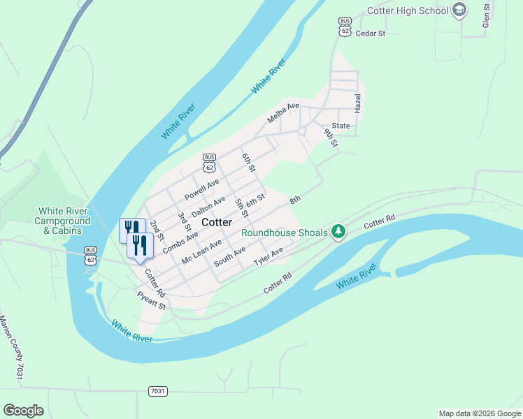 map of restaurants, bars, coffee shops, grocery stores, and more near 524 Combs Avenue in Cotter