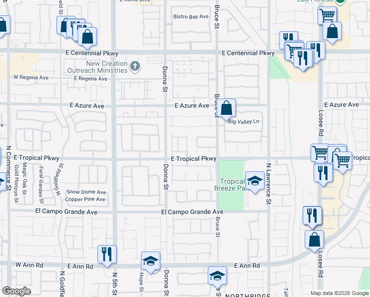 map of restaurants, bars, coffee shops, grocery stores, and more near 6026 Arbor Crest Street in North Las Vegas