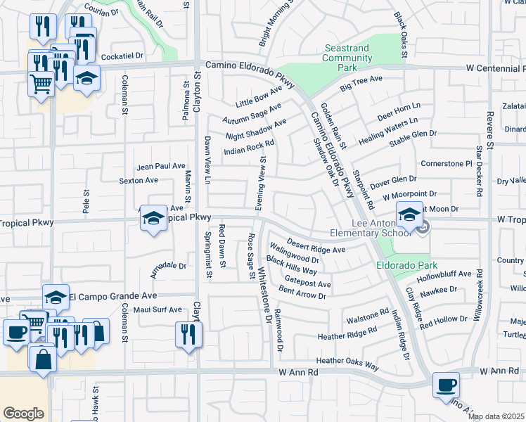 map of restaurants, bars, coffee shops, grocery stores, and more near 6022 Evening View Street in North Las Vegas