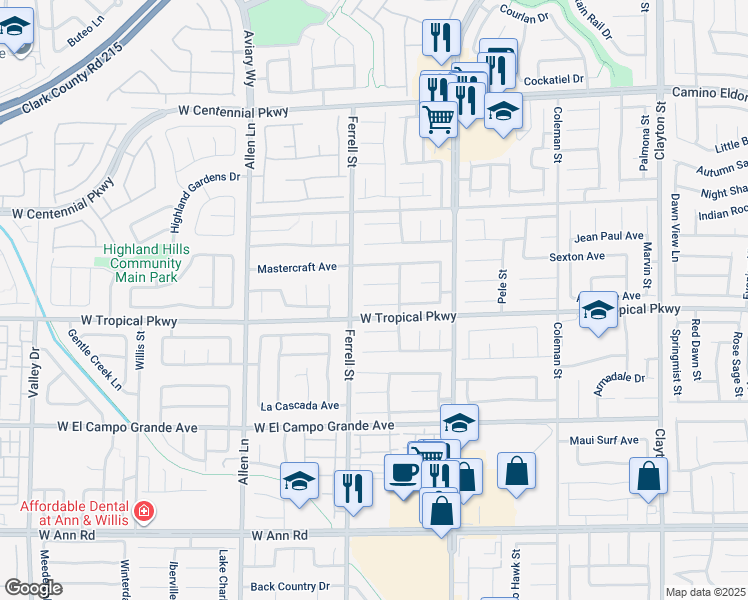map of restaurants, bars, coffee shops, grocery stores, and more near 3124 Bayliner Avenue in North Las Vegas