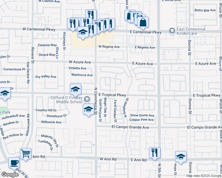 map of restaurants, bars, coffee shops, grocery stores, and more near 124 Icy River Avenue in North Las Vegas