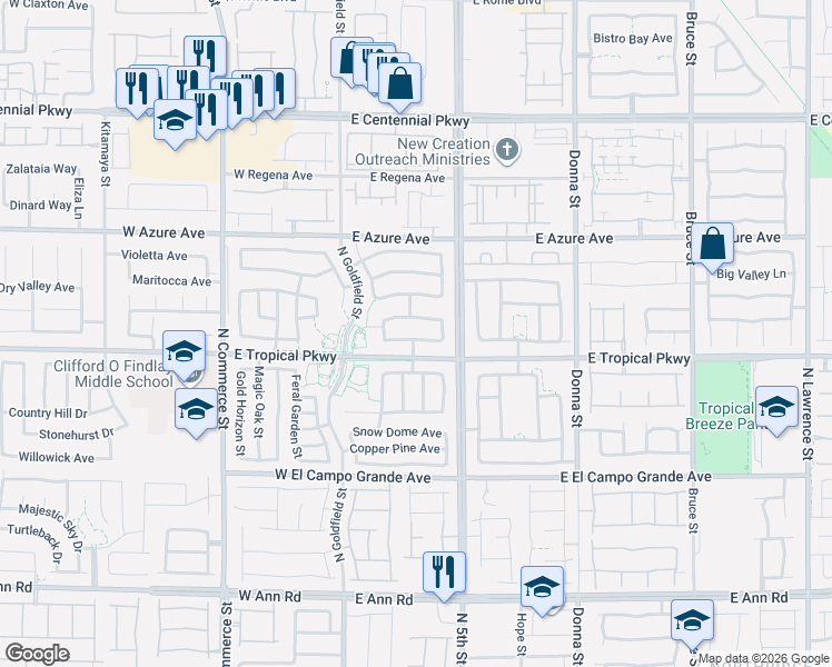 map of restaurants, bars, coffee shops, grocery stores, and more near 232 Sharp Edge Avenue in North Las Vegas