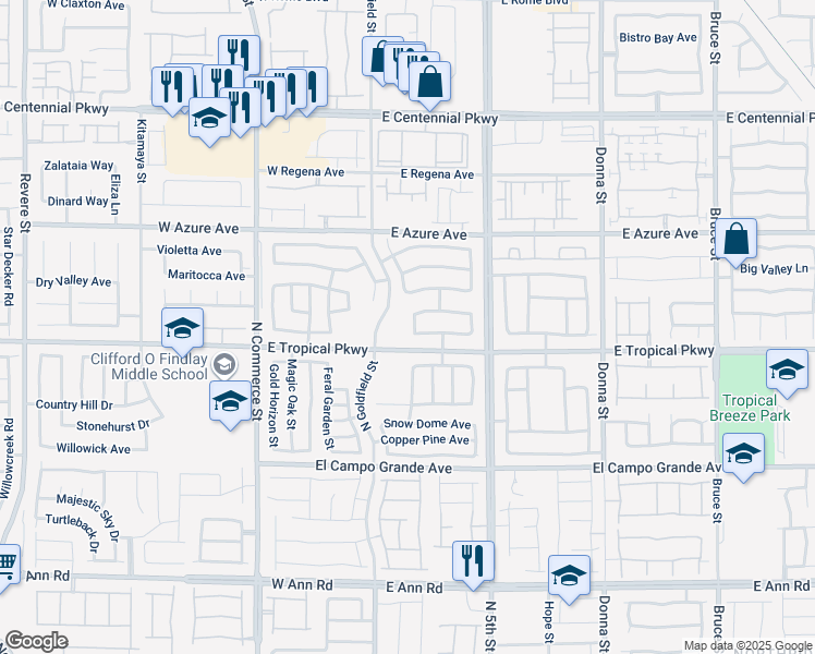 map of restaurants, bars, coffee shops, grocery stores, and more near 6013 Topaz Image Street in North Las Vegas