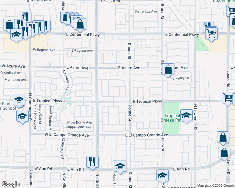 map of restaurants, bars, coffee shops, grocery stores, and more near 6029 North Hunter Jumper Street in North Las Vegas
