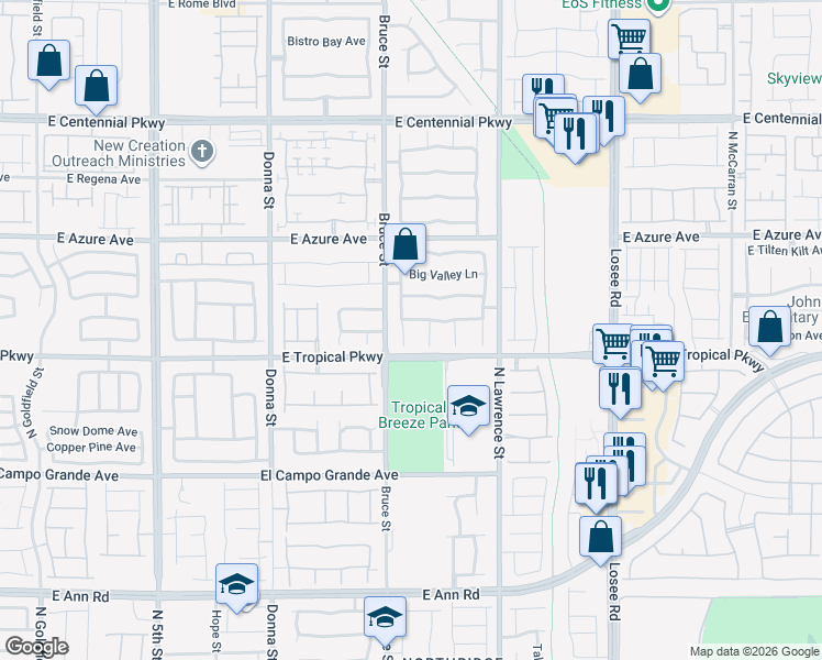 map of restaurants, bars, coffee shops, grocery stores, and more near 6020 North Sugar Creek Drive in North Las Vegas