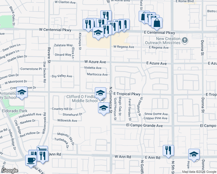 map of restaurants, bars, coffee shops, grocery stores, and more near 310 Caneflower Court in North Las Vegas