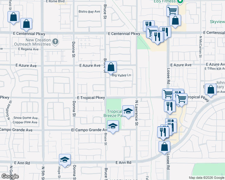 map of restaurants, bars, coffee shops, grocery stores, and more near 6020 North Sugar Creek Drive in North Las Vegas