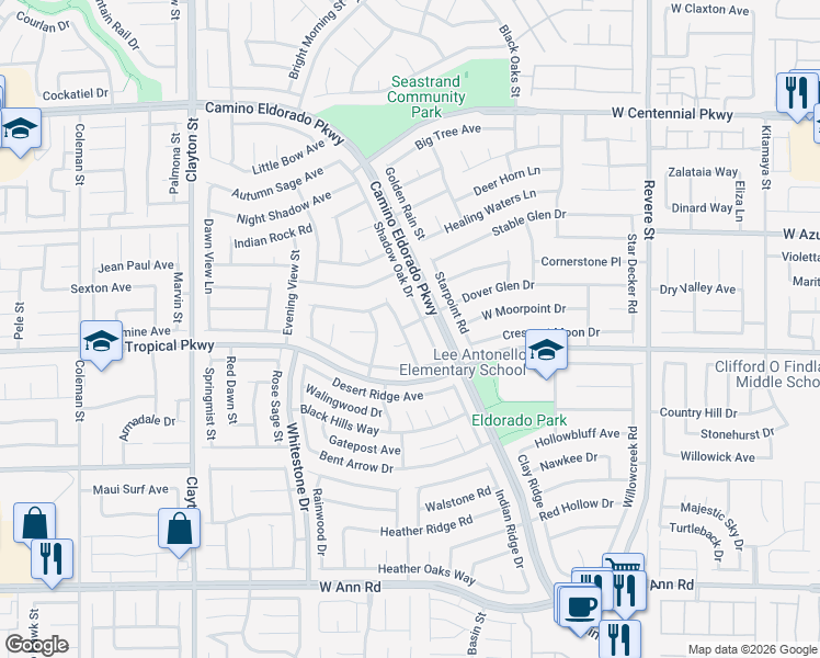 map of restaurants, bars, coffee shops, grocery stores, and more near 6062 Hidden Rock Drive in North Las Vegas