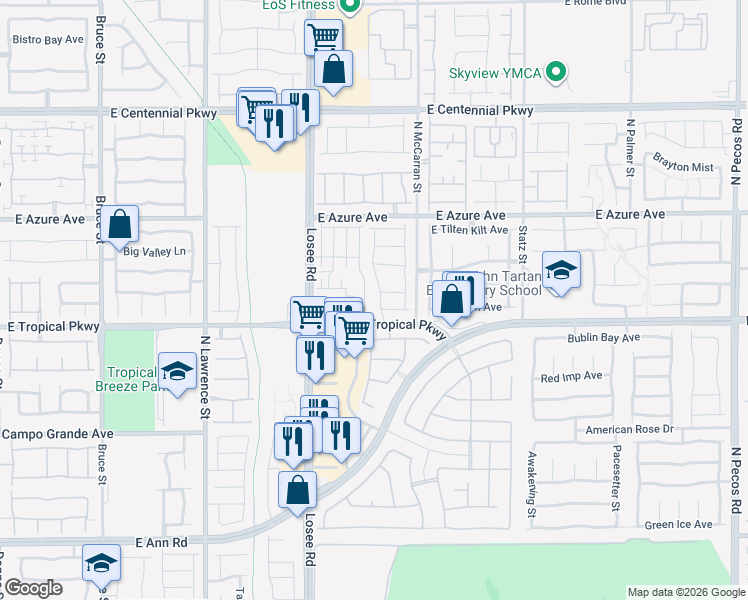 map of restaurants, bars, coffee shops, grocery stores, and more near 6035 Orchid Falls Street in North Las Vegas