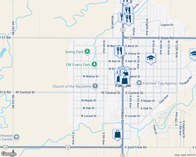 map of restaurants, bars, coffee shops, grocery stores, and more near 118 North 4th Avenue in Fairview