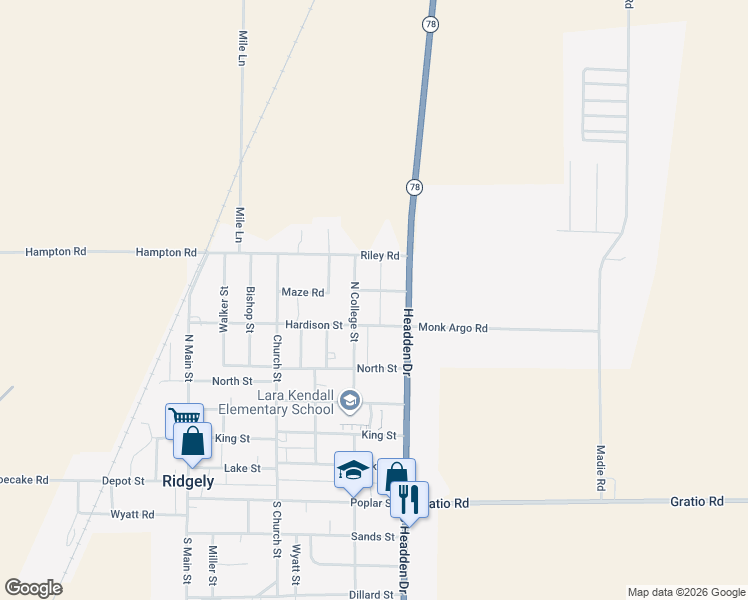 map of restaurants, bars, coffee shops, grocery stores, and more near 151 Tatum St in Ridgely