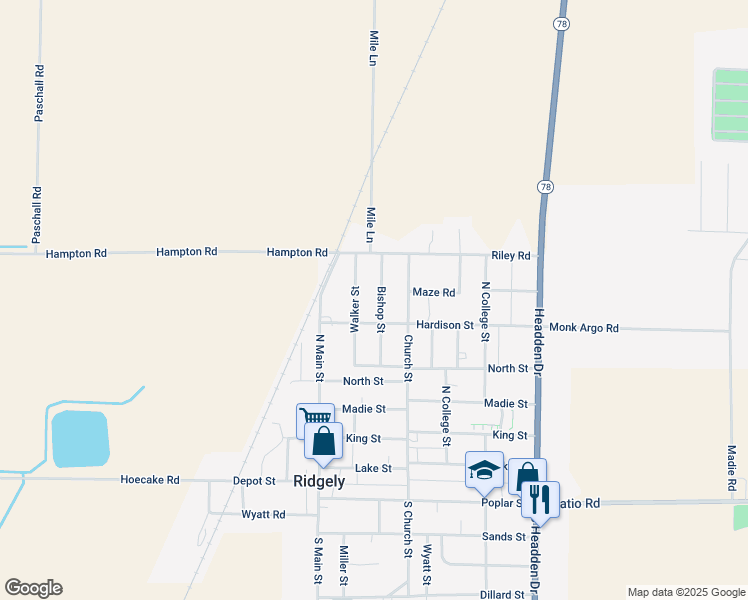 map of restaurants, bars, coffee shops, grocery stores, and more near 537 Bishop Street in Ridgely