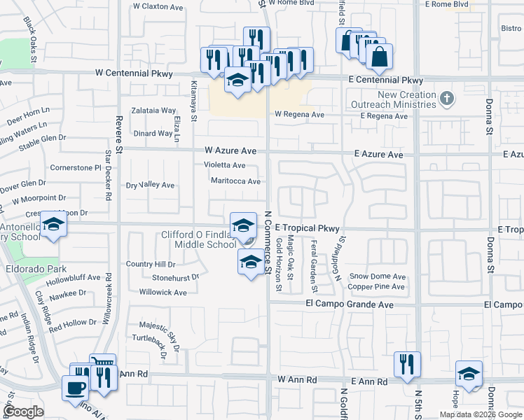 map of restaurants, bars, coffee shops, grocery stores, and more near 310 Caneflower Court in North Las Vegas