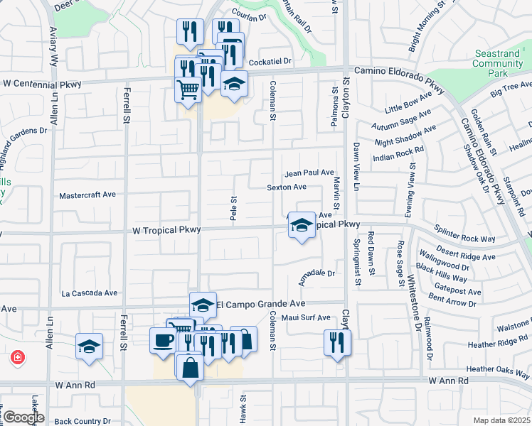 map of restaurants, bars, coffee shops, grocery stores, and more near 2406 White Sails Court in North Las Vegas