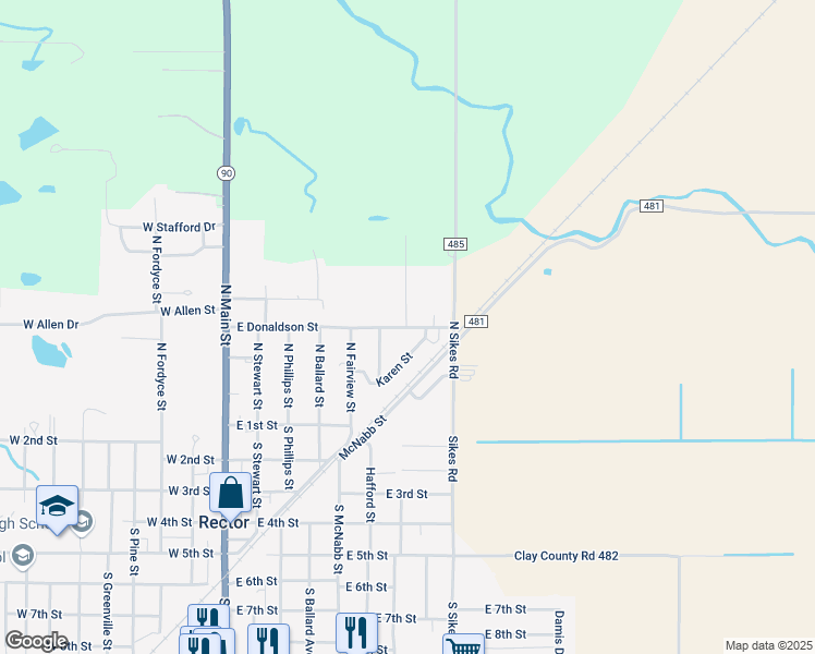 map of restaurants, bars, coffee shops, grocery stores, and more near 700 East Donaldson Street in Rector