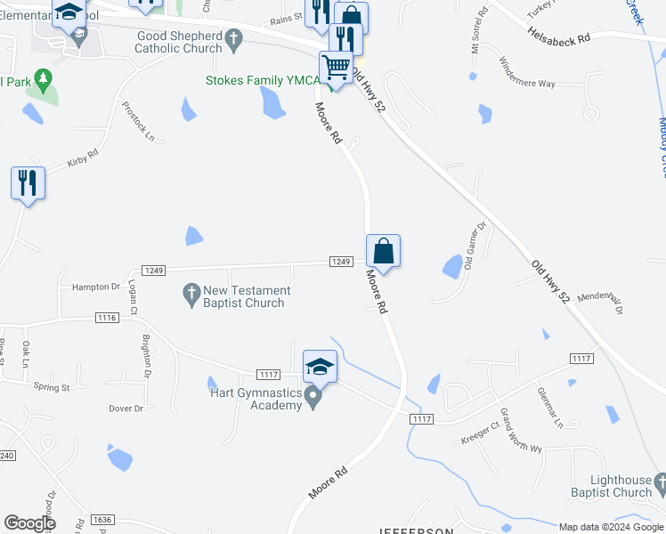 map of restaurants, bars, coffee shops, grocery stores, and more near 424 Logan Court in King