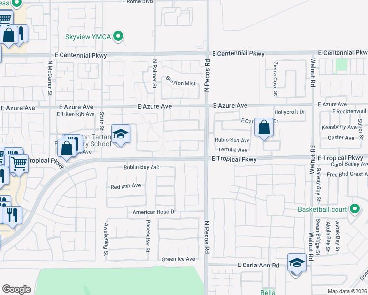 map of restaurants, bars, coffee shops, grocery stores, and more near 3329 East Palatine Hills Avenue in North Las Vegas