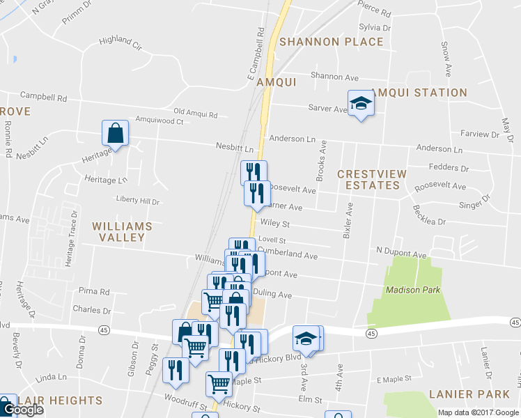 map of restaurants, bars, coffee shops, grocery stores, and more near 630 Gallatin Pike South in Madison