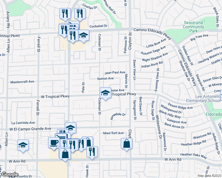 map of restaurants, bars, coffee shops, grocery stores, and more near 2214 Akamine Avenue in North Las Vegas