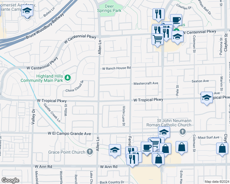 map of restaurants, bars, coffee shops, grocery stores, and more near 6023 North Glitter Gold Court in North Las Vegas