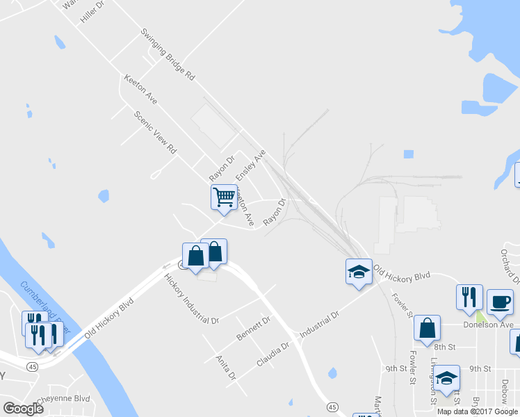 map of restaurants, bars, coffee shops, grocery stores, and more near 207 Bridgeway Avenue in Nashville
