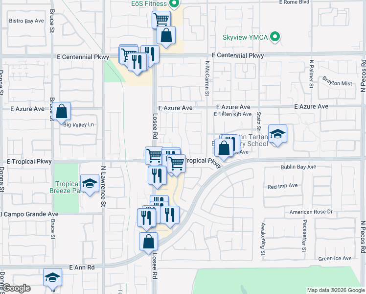 map of restaurants, bars, coffee shops, grocery stores, and more near 2500 East Tropical Parkway in North Las Vegas
