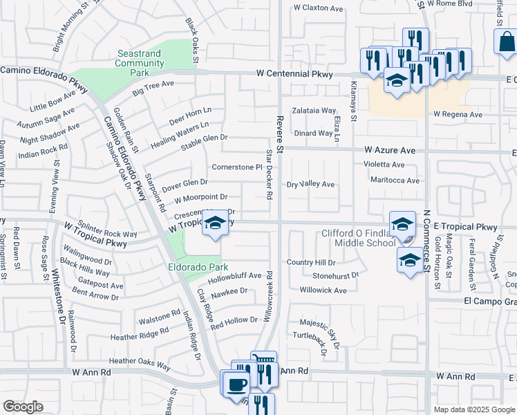map of restaurants, bars, coffee shops, grocery stores, and more near 924 Crescent Moon Drive in North Las Vegas