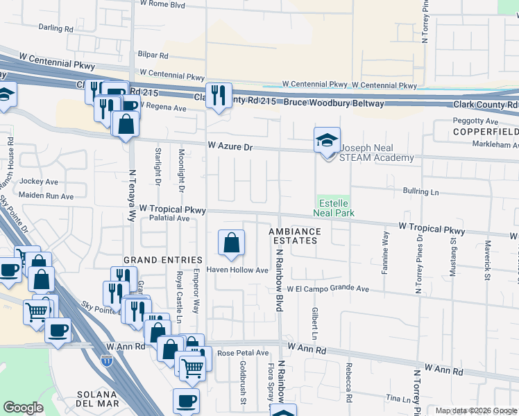 map of restaurants, bars, coffee shops, grocery stores, and more near 6801 Silver Chisel Avenue in Las Vegas